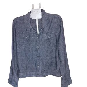 NEW Eileen Fisher Trendy Denim-Style Organic Linen Jacket L Structured Silhouett